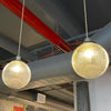 Pair Of Ribbed Glass Globe Pendant Lights