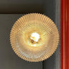 Pair Of Ribbed Glass Globe Pendant Lights