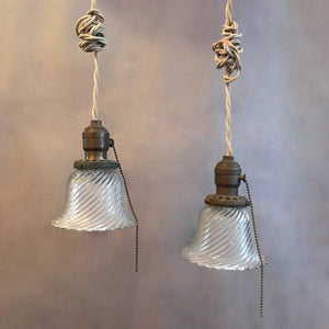 Petite Swirl Holophane Bell Pendant Lights