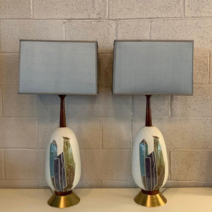 Pair Of Mid Century Modern Art Pottery Table Lamps