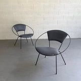 Mid Century Modern Wrought Iron Upholstered Hoop Chairs