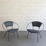 Mid Century Modern Wrought Iron Upholstered Hoop Chairs