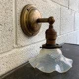 Ealry 20th Century Industrial Brass And Opaline Glass Wall Sconce Light