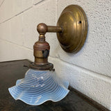Ealry 20th Century Industrial Brass And Opaline Glass Wall Sconce Light