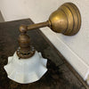 Early 20th Century Industrial Milk Glass And Brass Wall Sconce Light