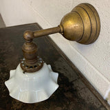 Early 20th Century Industrial Milk Glass And Brass Wall Sconce Light