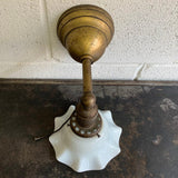 Early 20th Century Industrial Milk Glass And Brass Wall Sconce Light