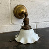Early 20th Century Industrial Milk Glass And Brass Wall Sconce Light