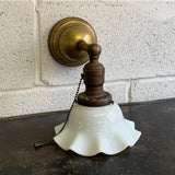 Early 20th Century Industrial Milk Glass And Brass Wall Sconce Light