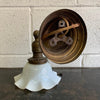 Early 20th Century Industrial Milk Glass And Brass Wall Sconce Light