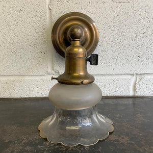 Early 20th Century Industrial Brass And Glass Wall Sconce Light