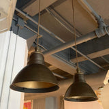 Pair Of Industrial Factory Gunmetal Dome Pendant Lights