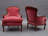 Carved Mahogany Velvet Armchairs