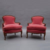 Carved Mahogany Velvet Armchairs