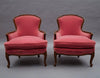Carved Mahogany Velvet Armchairs