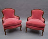 Carved Mahogany Velvet Armchairs