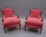 Carved Mahogany Velvet Armchairs