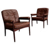 Pair Of Leather And Walnut Armchairs By Göte Möbel Sweden