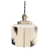 Art Deco Faceted Patterned Milk Glass Pendant Light