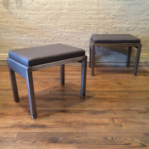 Machine-Age Brushed Steel Ottomans By Norman Bel Geddes