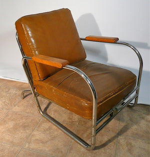 Art Deco Chrome And Leather Lounge Chair