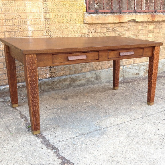 Old Library Table Empire Design Antique Oak Office Or Library Table,
